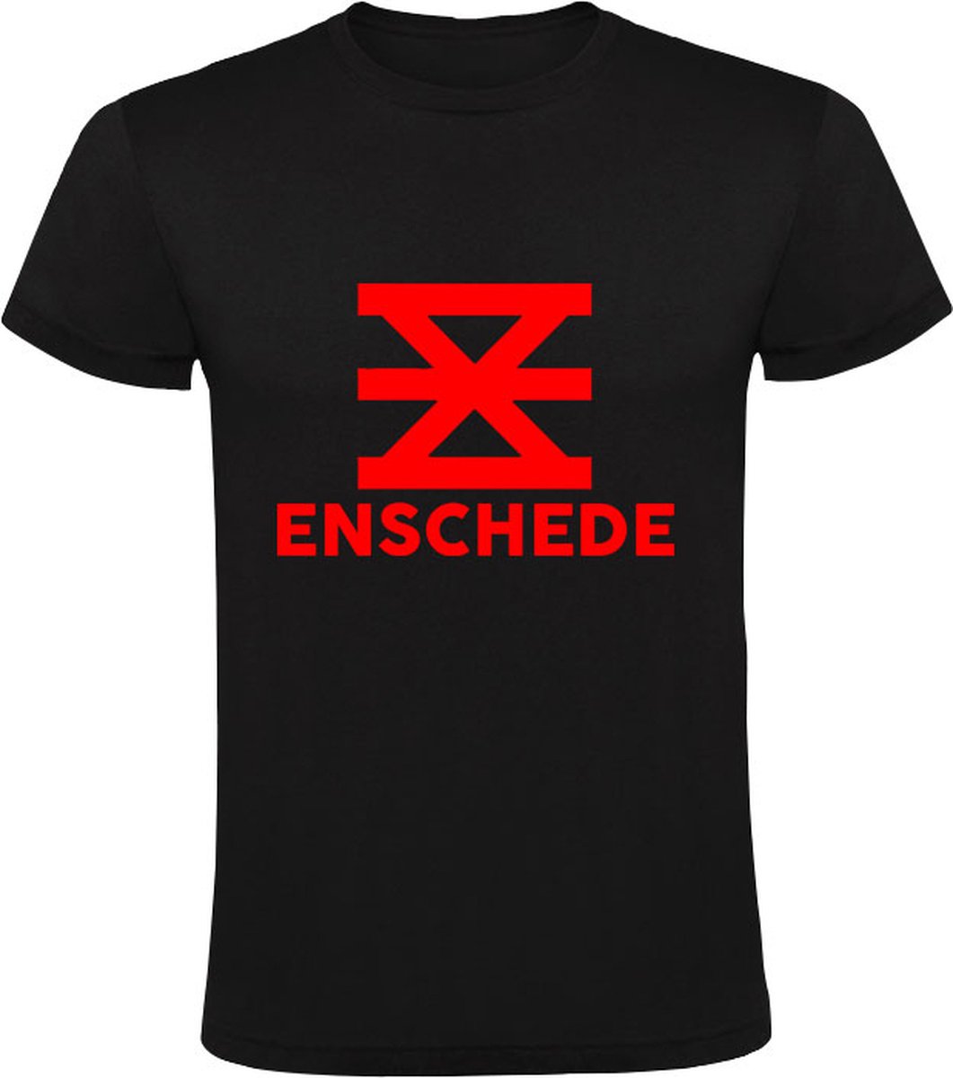 Enschede | Kinder T-shirt 104 | Zwart Rood | FC Twente | Voetbal | Stadswapen | Overijssel | Embleem